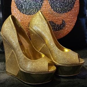 Gold Sparkly Platform Wedges